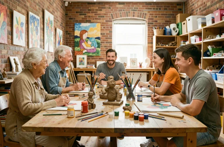 Famille multigénérationnelle participant à un atelier créatif d'art et d'artisanat ensemble